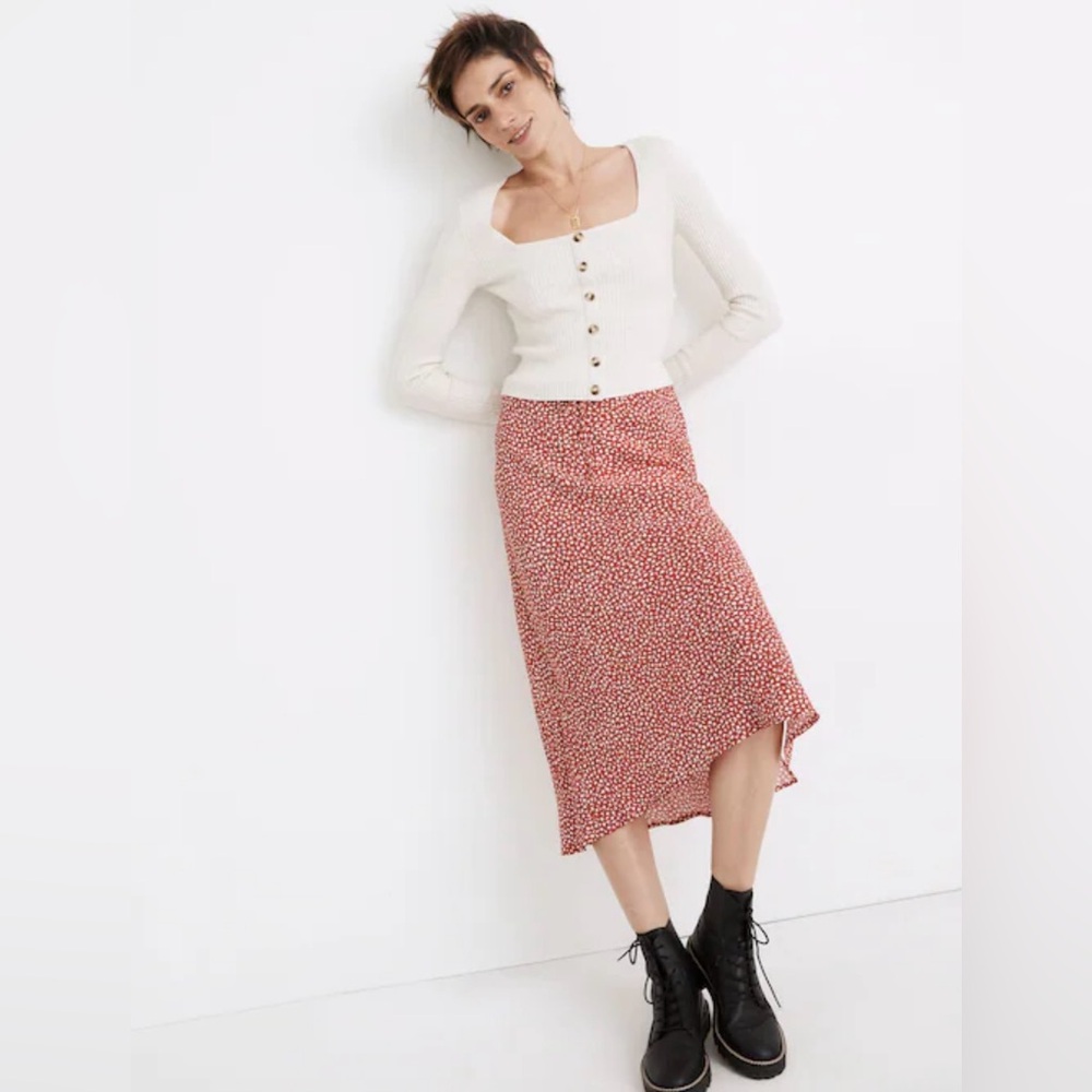 Madewell Drawstring Midi Slip Skirt in Park Picnic